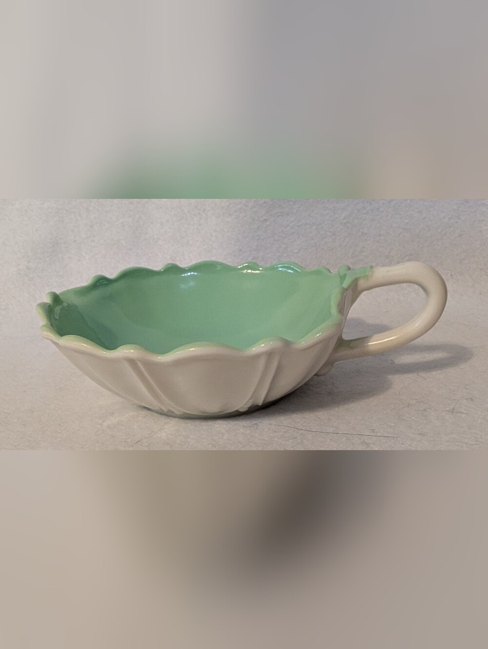 Vintage Vitrock Anchor Hocking Fire King Leaf Shaped Candy Dish, Green/White